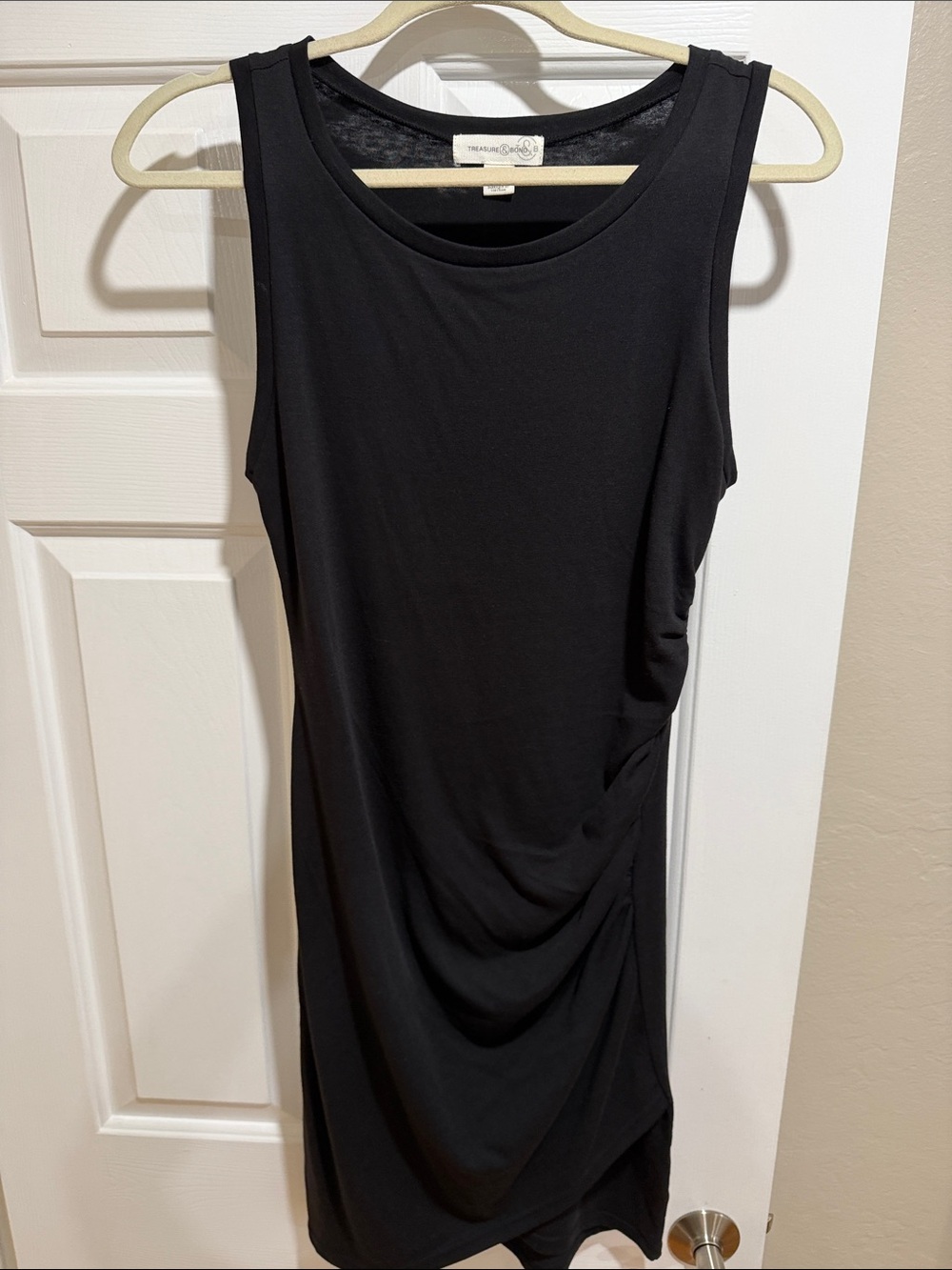 Treasure & Bond Black Sleeveless Draped Sheath Dress